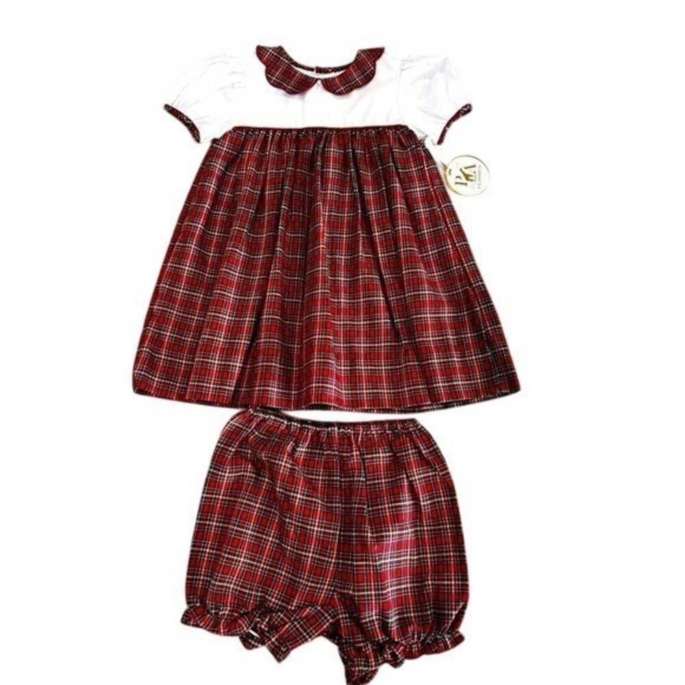 Petit Ami Baby Girls Plaid Dress Bloomers‎ Set 18M Red White Christmas Holiday